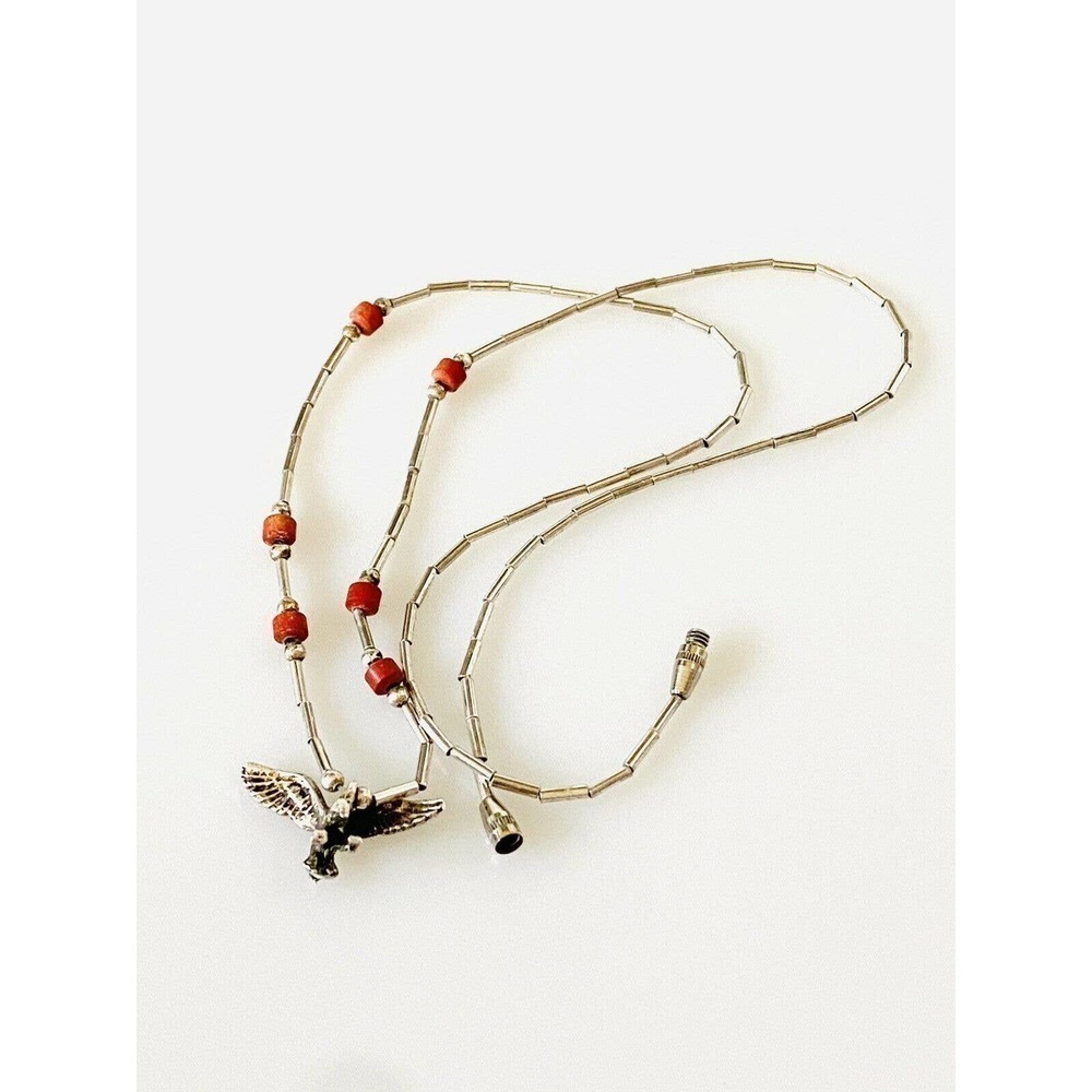 Vintage Native Eagle Silver Tone Liquid Silver Tubular Necklace 17”